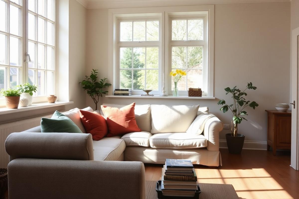 Sunlit living room in a modern British home